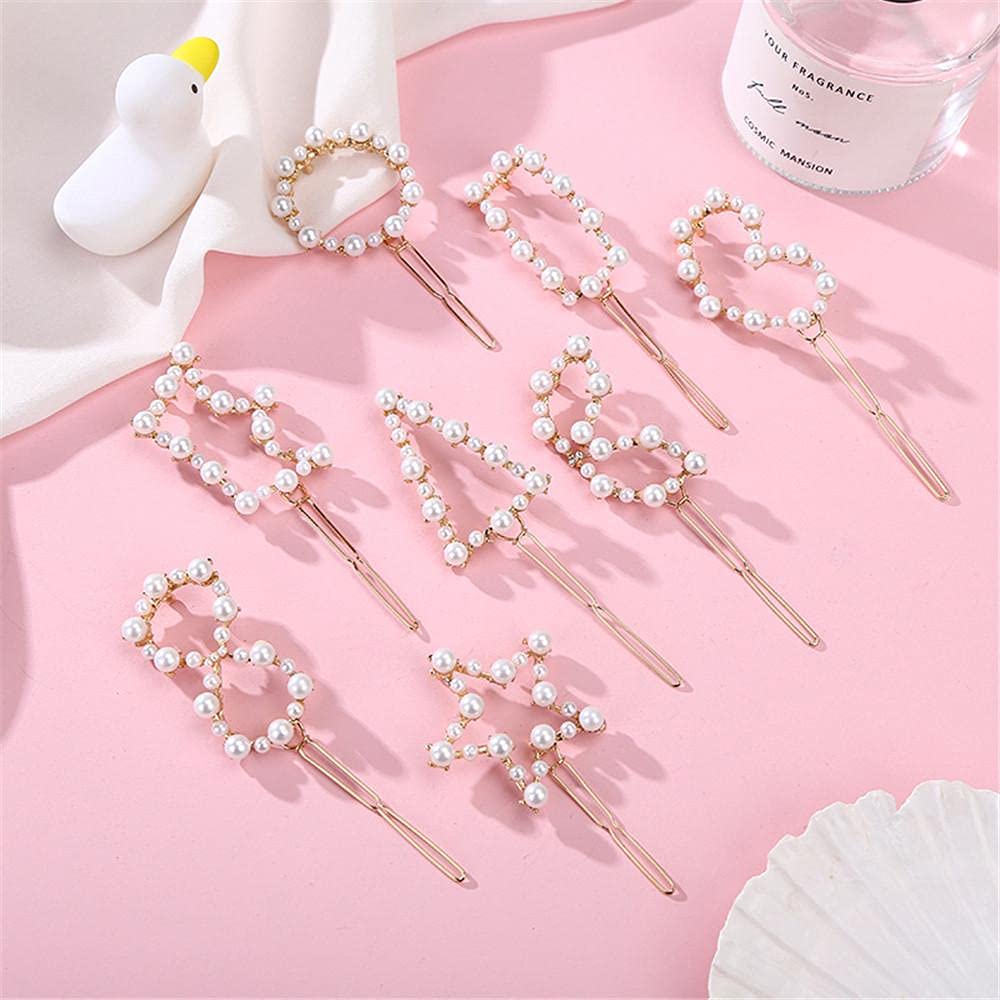 ANNACREATIONS 6 Pcs Korean Style Gold Metal Pearl Geometric Stone Lock Hair Pins Hair Clip Hair Accessories Jewellery for Women and Girls