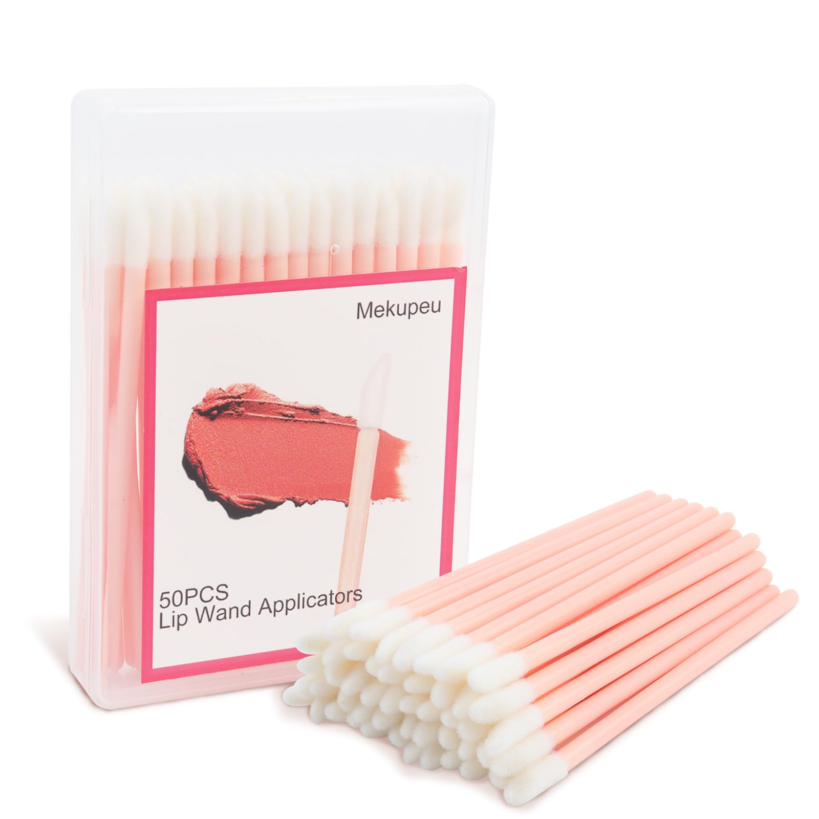 50 Pcs Disposable Lip Wands Applicator, Lipstick Brush,Makeup Gloss Wands,Makeup Applicator Beauty Tool Kits (light pink, 50pcs)