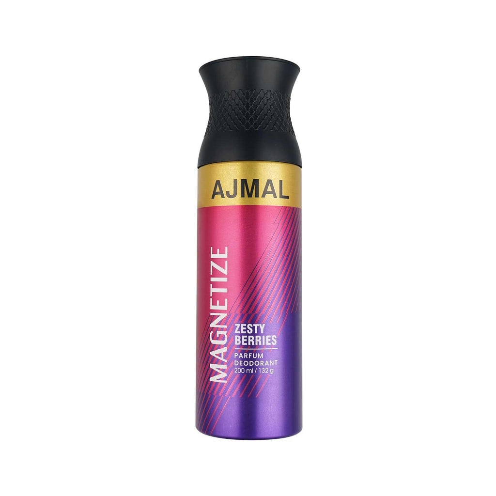 Déodorant spray AJMAL Magnetize, parfum boisé, 200 ml, pour homme et femme, usage quotidien + 2 testeurs de parfum offerts