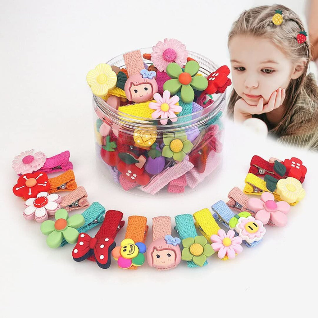 ANNACREATIONS 26 Pcs Baby Girls Hair Clips Cute Animal Character Fruit Flower Pattern Fully Ribbon Lined Hair clips Hair Accessories for Girls