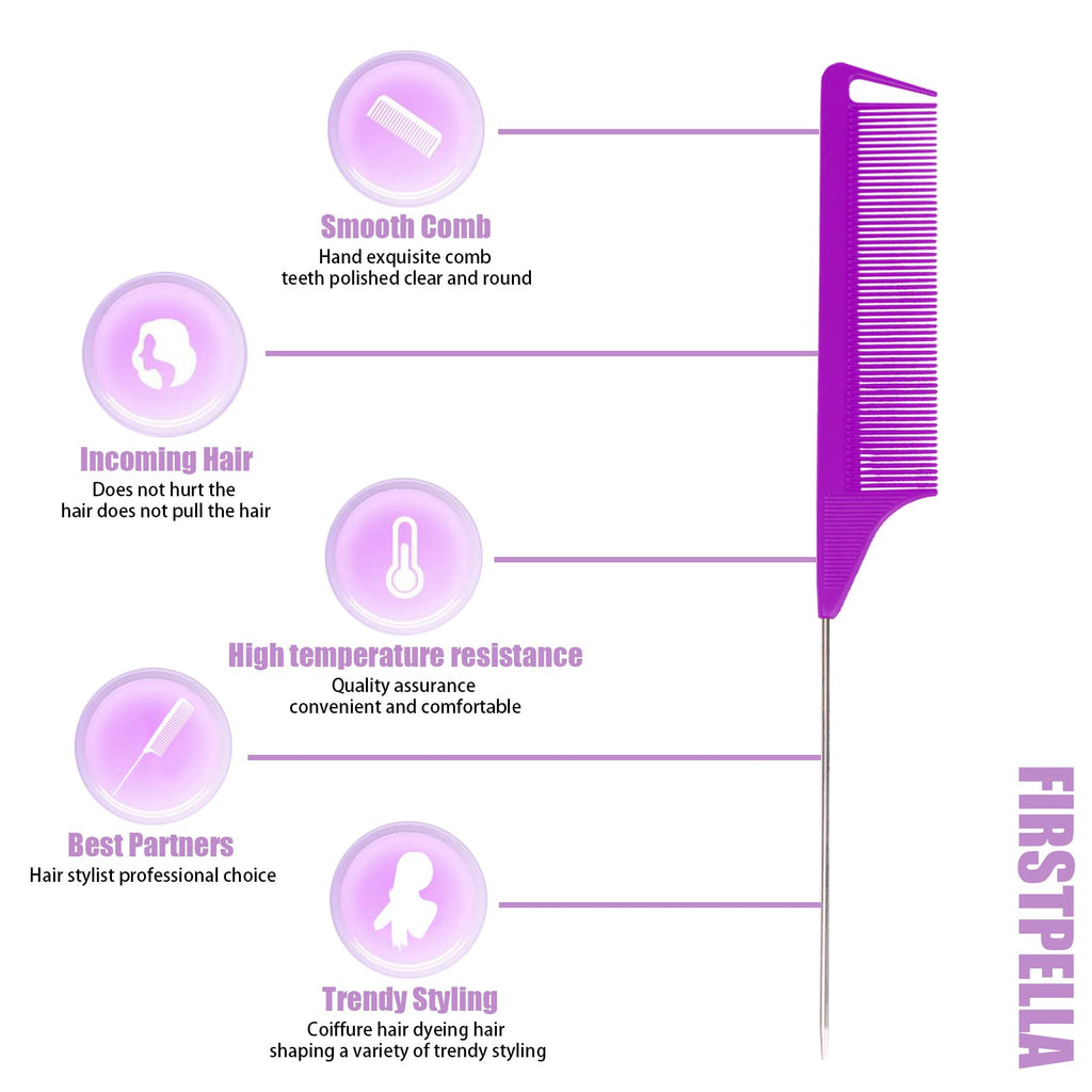 Ensemble de 10 peignes à queue de rat - Peigne à dents fines pour crêper les cheveux, idéal pour femmes et filles. Peigne à raie pour tresses et coiffures. Outils et accessoires de coiffure en acier inoxydable et fibre de carbone résistants à la chaleur.