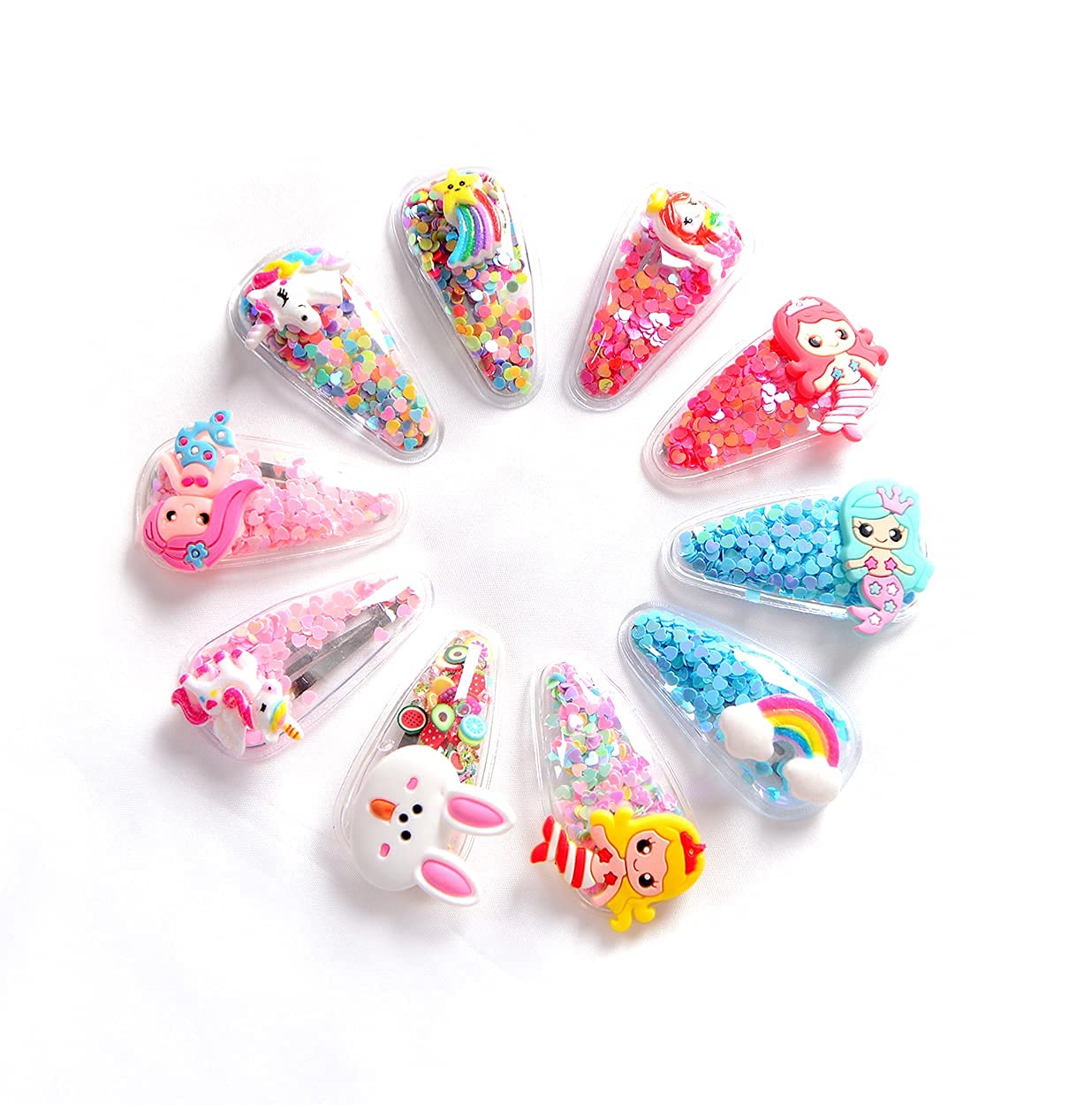ANNACREATIONS 10 Pcs Plastic Metal Sequins Transparent Hair Clips For Girls Glitter Snap Hair Clips Toddler Hairclips Fruit Cartoon Animal Hairclip Hair Accessories Multicolor