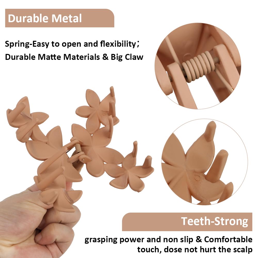 Ahoney 6PCS Flower Hair Clips for Women Strong Hold Nonslip, Big Flower Claw Clip for Thick Hair, Hawaiian Hibiscus Cute Hair Clips Beach Hair Accessories for Women Girls (Neutral)