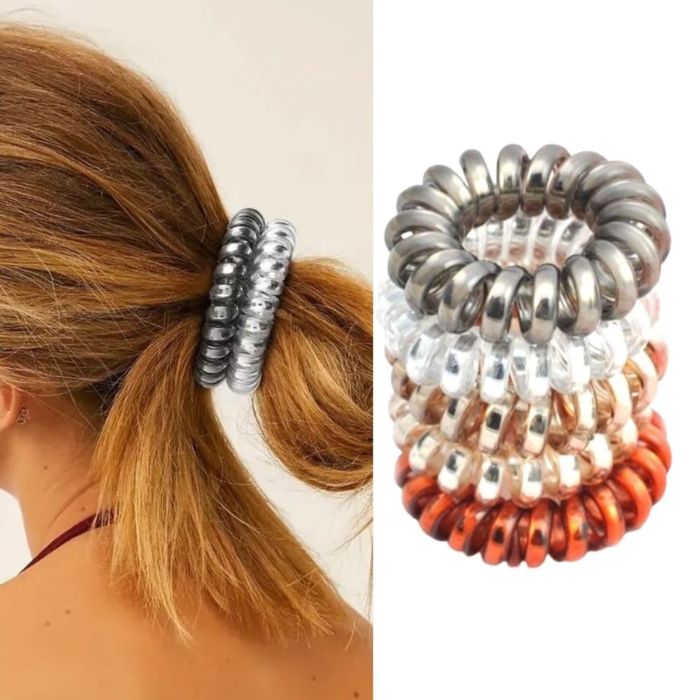 Apsambr 5 Pcs Multicolor Elastic Hair Bands Spiral Shape Ponytail Hair Ties Gum Rubber Band Hair Rope Telephone Wire Hair Accessories