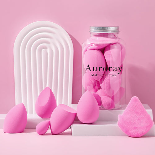 14 Pcs Make up Sponges Beauty Sponges Blender with 4 Pcs Powder Puff and 4 Pcs Mini Makeup Sponge for Foundation,Liquid,Powder,Concealer,Cream(Hot Pink)