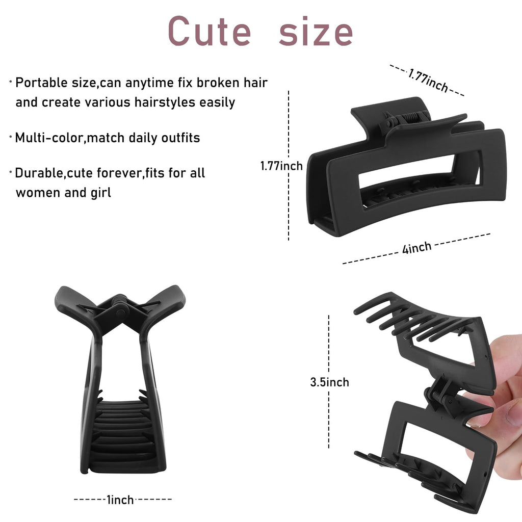 12 Pcs Rectangle Hair Clips, Hair Accessories for Women and Girls, Including 6 Pcs 4 Inch Large Claw Clips for ThickHair and 6 Pcs 2 inch Small Claw Clips for ThinHair (Neutral)