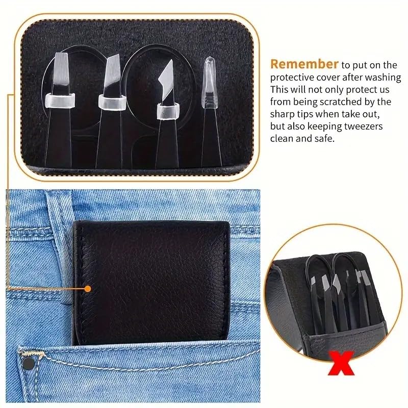 6PCS Professional Eyebrow Tweezers Set for Women and Men, Premium Stainless Steel Tweezer Kit, Best Tweezers Precision for Ingrown Hair, Facial Hair, Eyebrows Plucking