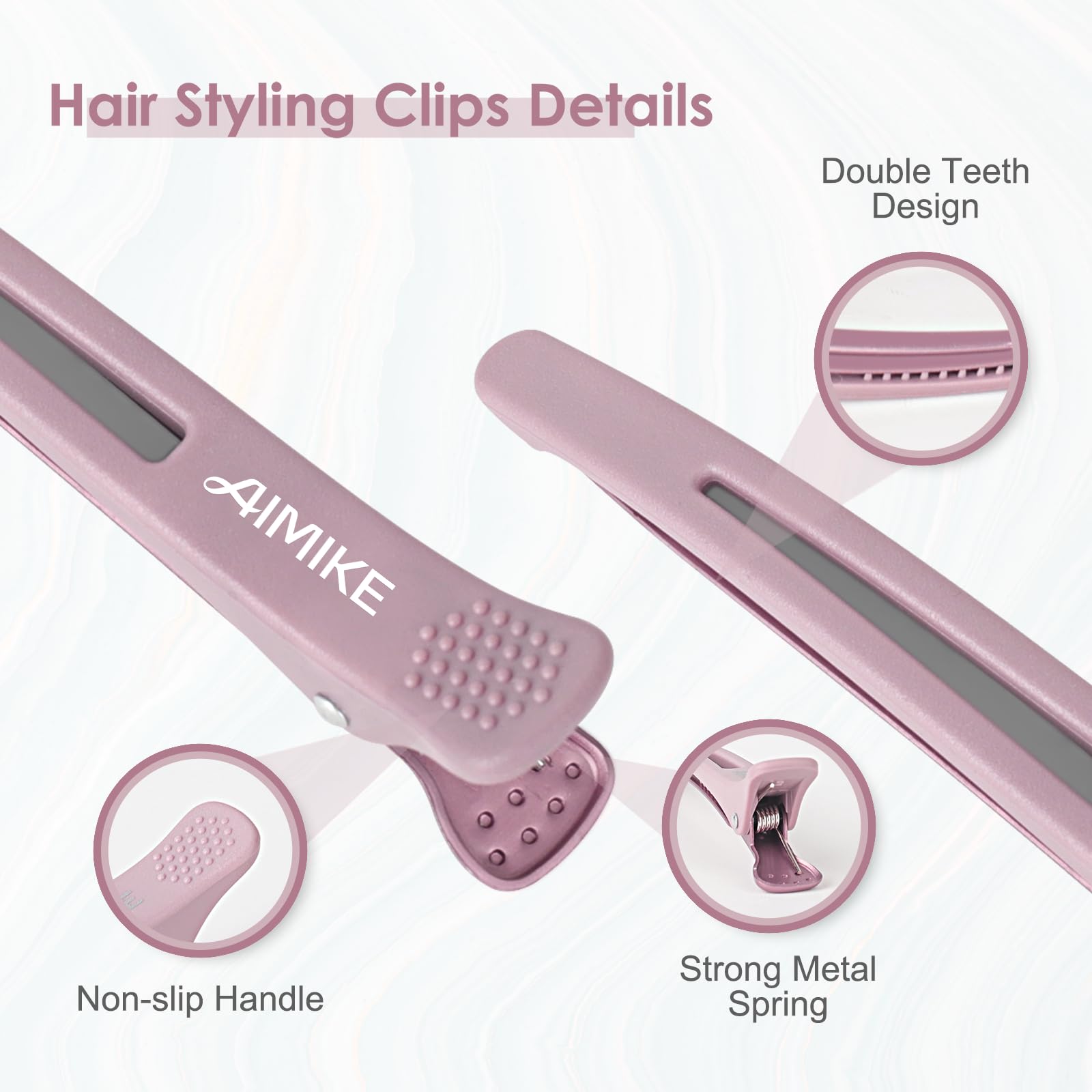 AIMIKE Hair Sectioning Clips with Silicone Band - 6pcs No Crease Duck Billed Clips for Styling, Cutting, and Rollers in Morandi Color