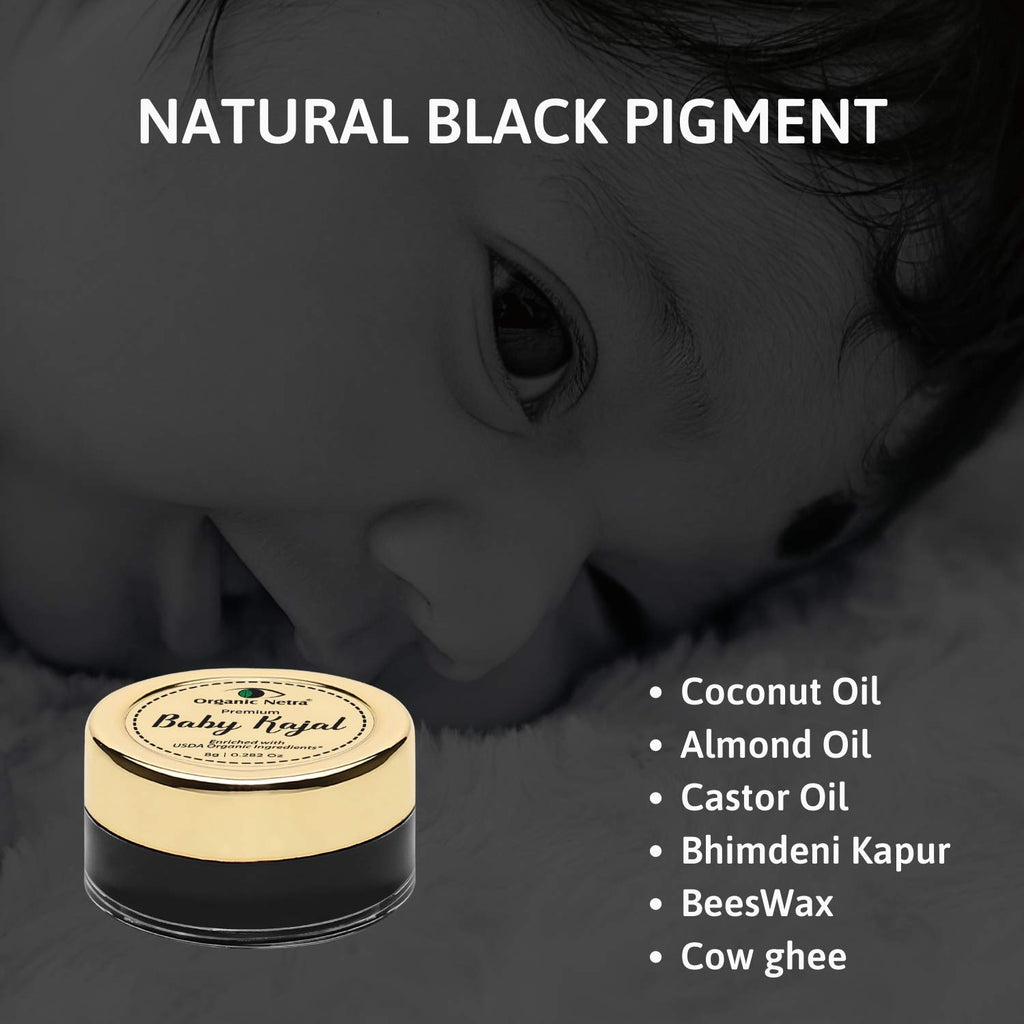 "Organic Netra Baby Kajal 8g for Newborns Water-Resistant Smudgeproof Longlasting Enriched with Natural Organic Ingredients Safe for Sensitive Baby Skin No Harmful Chemicals Matte Finish, (8g)