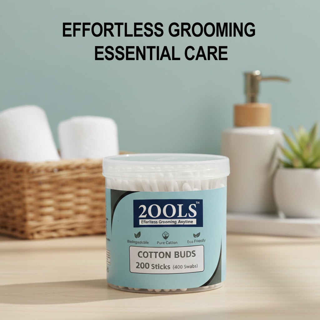 2ools Cotton Buds, Gentle Cotton Swabs for Personal Hygiene and Beauty - 200 Sticks (400 Swabs)