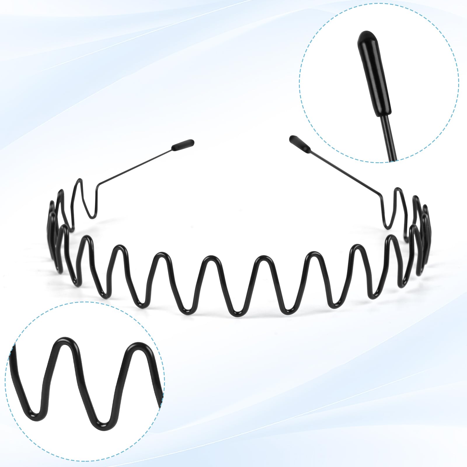 6PCS Metal Hair Bands, Spring Wavy Hair Hoop Unisex Black Wavy Headband Slicked Back Headband Non Slip Sports Hairband for Women Men