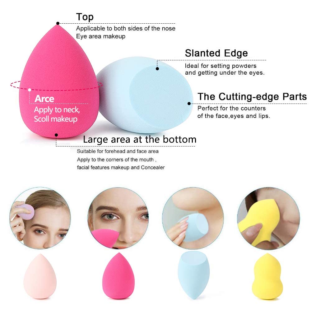 Aadav 1 Round Foundation Makeup Brush, 2 Pieces Makeup Sponge Blender (Mini Foundation Brush With 2Pcs Blender Puff)