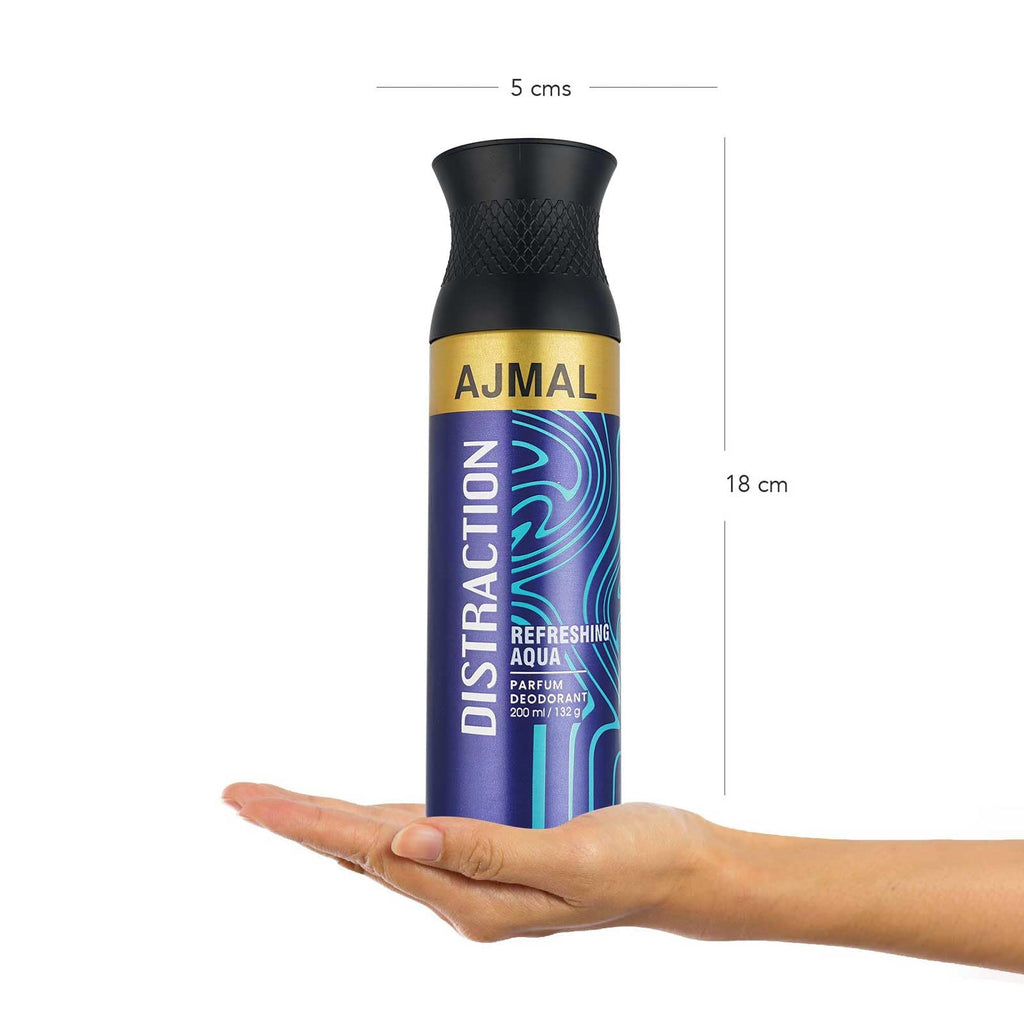 AJMAL Distraction Deodorant Spray Spicy Fragrance Casual Wear For Men & Women + 2 Parfume Testers Free, 200 Ml