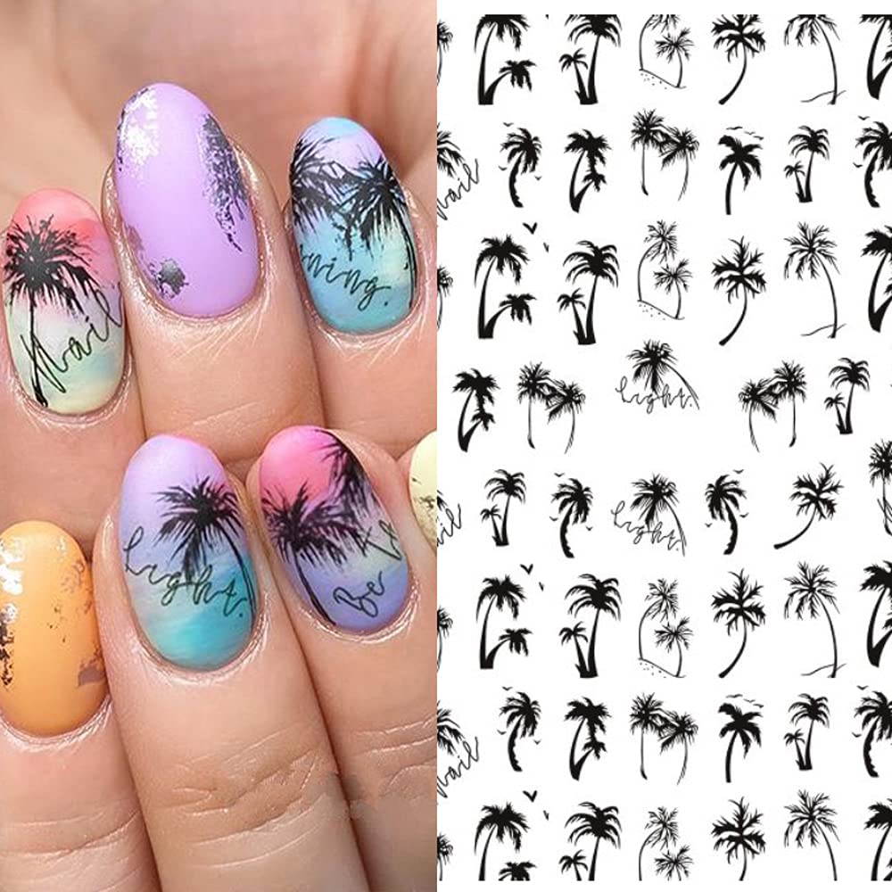 2pcs Nail Tropical Style Palm Summer Tree 3D Nail Stickers self-Adhesive Coconut Tree Manicure DIY Beauty Black Palm Stickers 3D Nail Decor Decal 2025 Beach Nail Decals