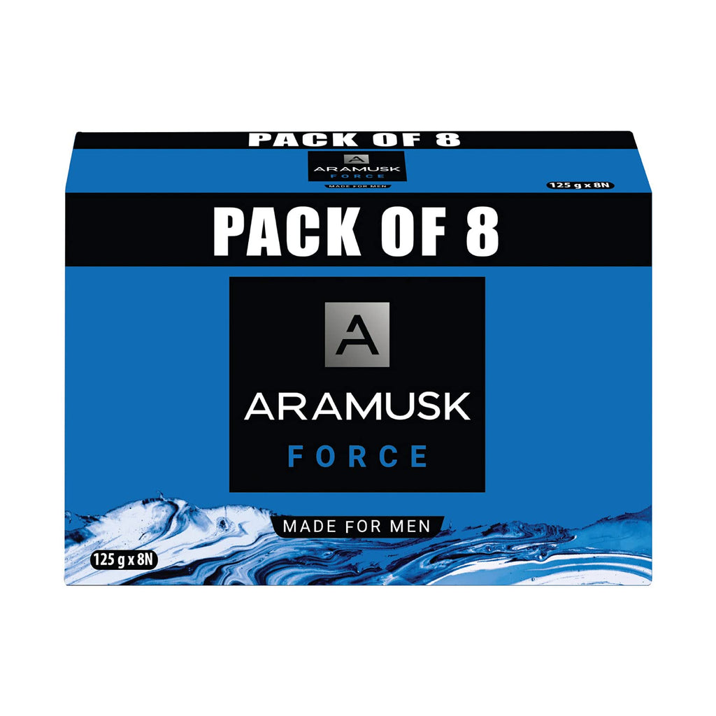 Aramusk Force Premium Soap for Men | Deep Cleansing, Moisturizing, Nourishing with Long Lasting Freshness | 125g (Pack of 8)