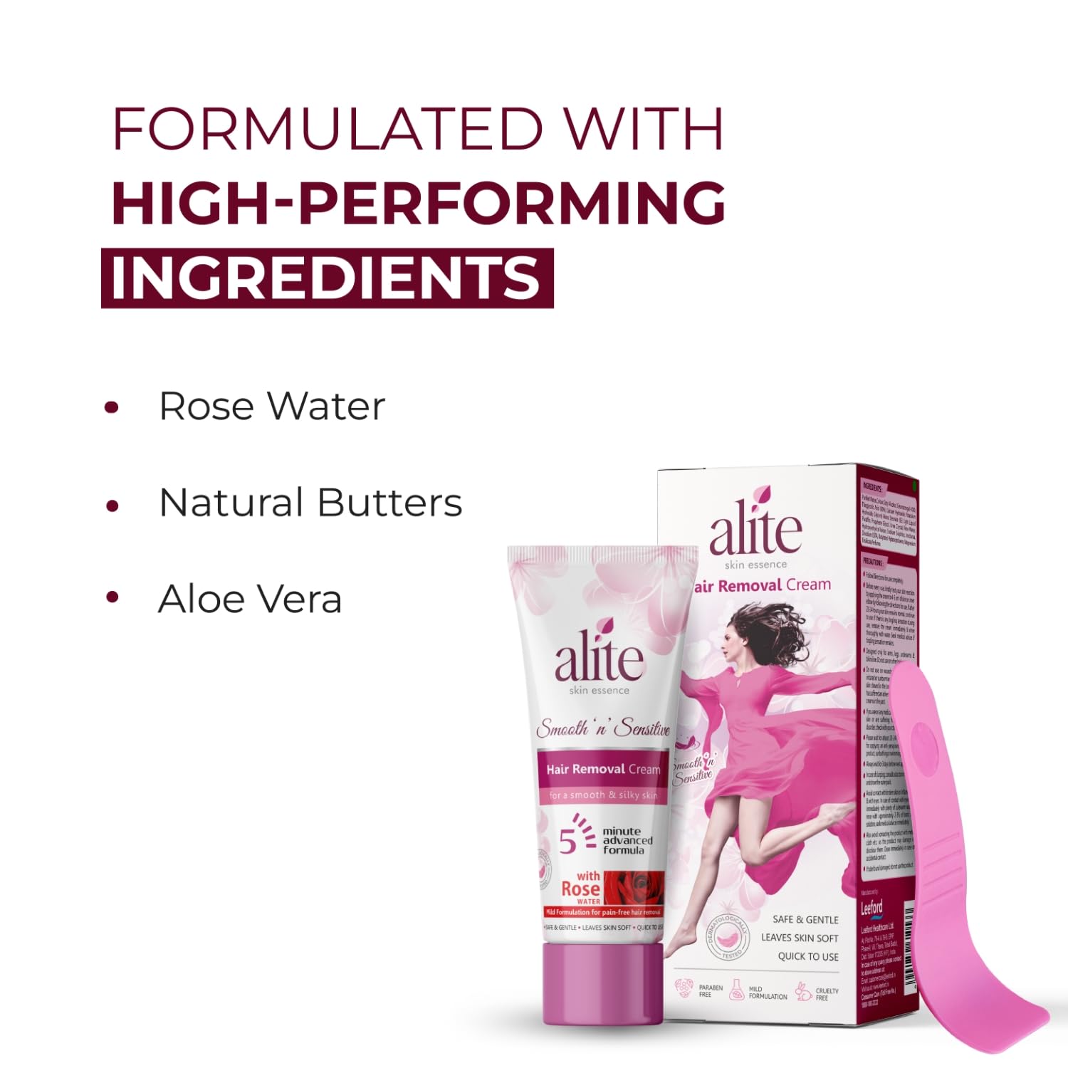 Alite Hair Removal Cream for Women| Painless & Hair Removal | Smooth, Nourished Skin | Enriched with Rose Water, Natural Butter & Aloe Vera Pack of 3 (60g Each)
