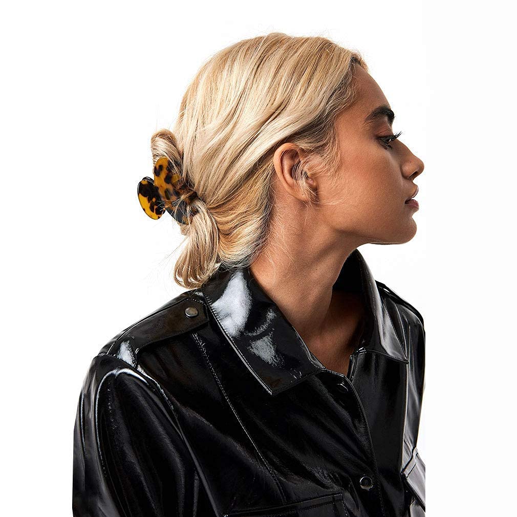 Lot de 2 pinces à cheveux banane, barrettes en celluloïd à motif écaille de tortue, style français, imprimé léopard. Grands accessoires de mode pour femmes et filles.