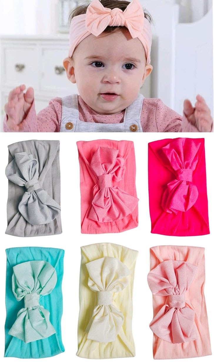 ANNACREATIONS Premium Designer Soft Flower Bow Hairband, Plastic Headband Hair Accessories For Baby Girls, Pack Of 6 - Assorted