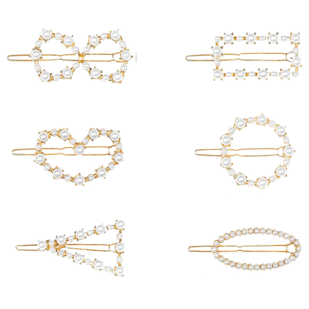ANNACREATIONS 6 Pcs Korean Style Gold Metal Pearl Geometric Stone Lock Hair Pins Hair Clip Hair Accessories Jewellery for Women and Girls