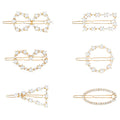 ANNACREATIONS 6 Pcs Korean Style Gold Metal Pearl Geometric Stone Lock Hair Pins Hair Clip Hair Accessories Jewellery for Women and Girls