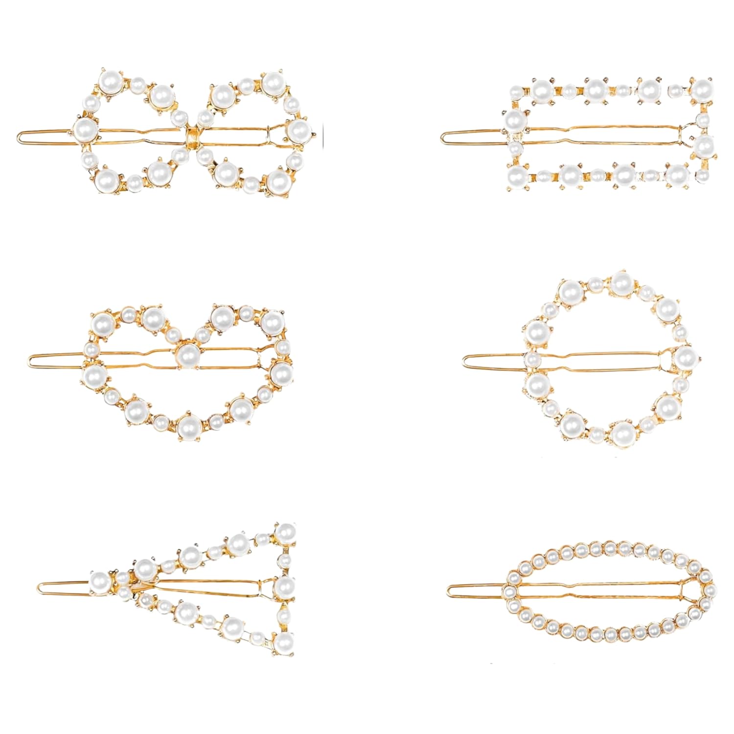 ANNACREATIONS 6 Pcs Korean Style Gold Metal Pearl Geometric Stone Lock Hair Pins Hair Clip Hair Accessories Jewellery for Women and Girls