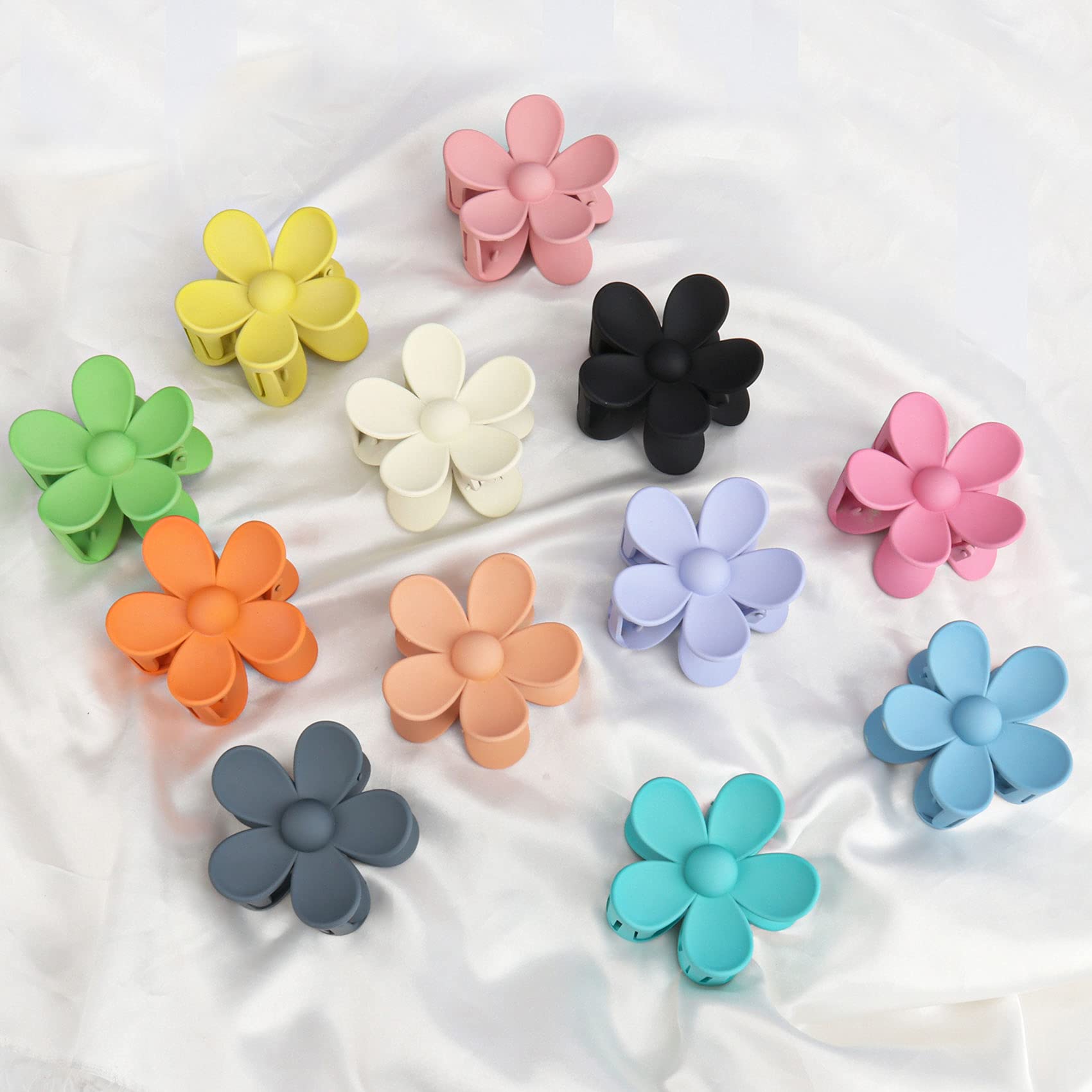 12-Piece Flower Claw Clips - Large Jaw Clips for Women & Girls - Thick & Thin Hair - 12 Colors - Matte, Non-Slip, Strong Hold