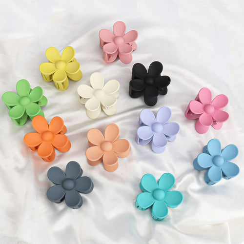 12-Piece Flower Claw Clips - Large Jaw Clips for Women & Girls - Thick & Thin Hair - 12 Colors - Matte, Non-Slip, Strong Hold