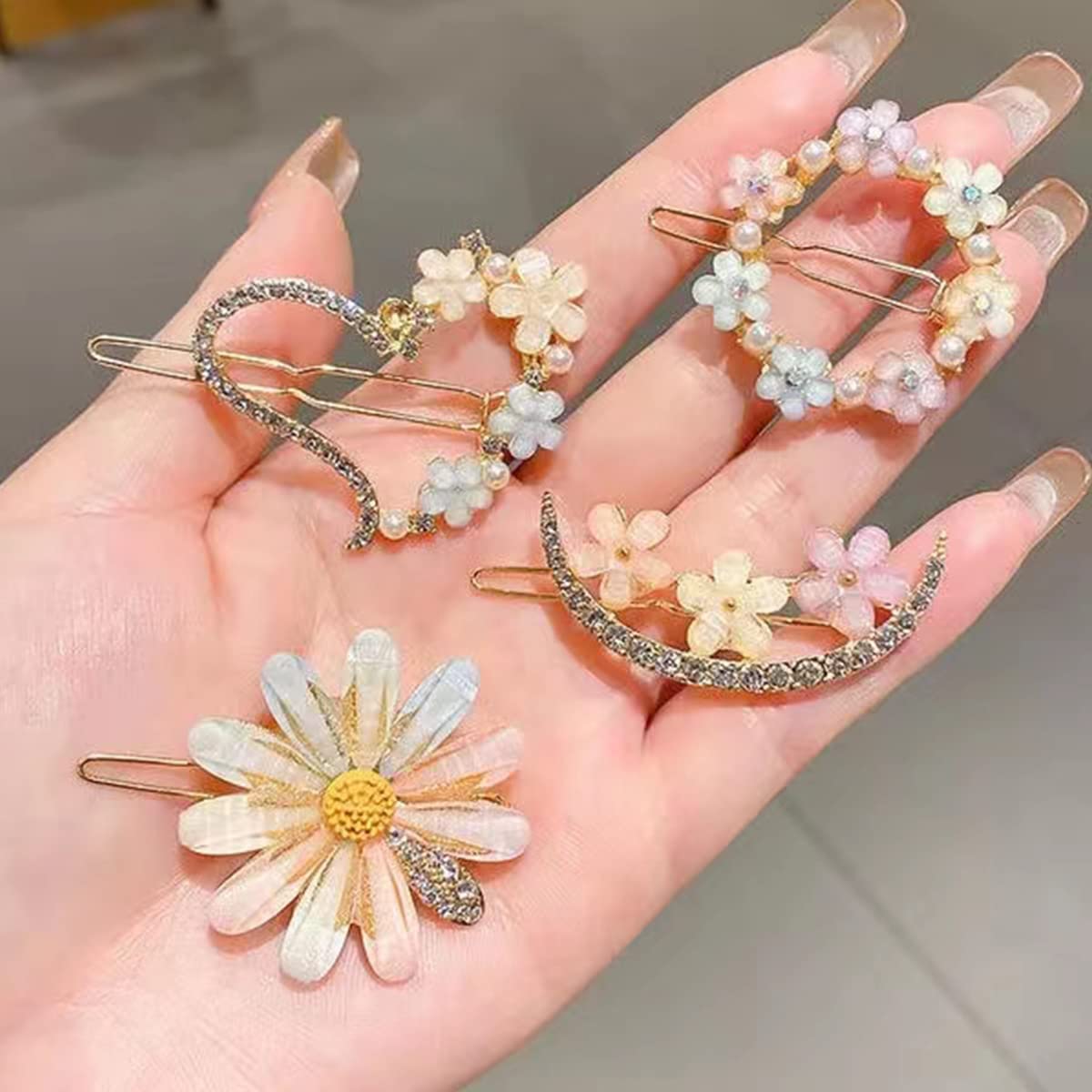 ANNA CREATIONS 4 Pcs Latest Korean Fashion Style Flower Lock Pin Hair Clip Hair Pin Hair Accessories for Women & Girls