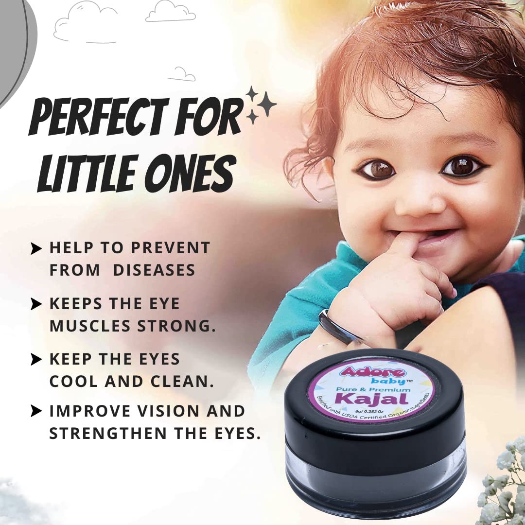 Adore Baby Pure & Premium Kajal - Enriched with USDA Certified Organic Ingredients (Pack of 1)
