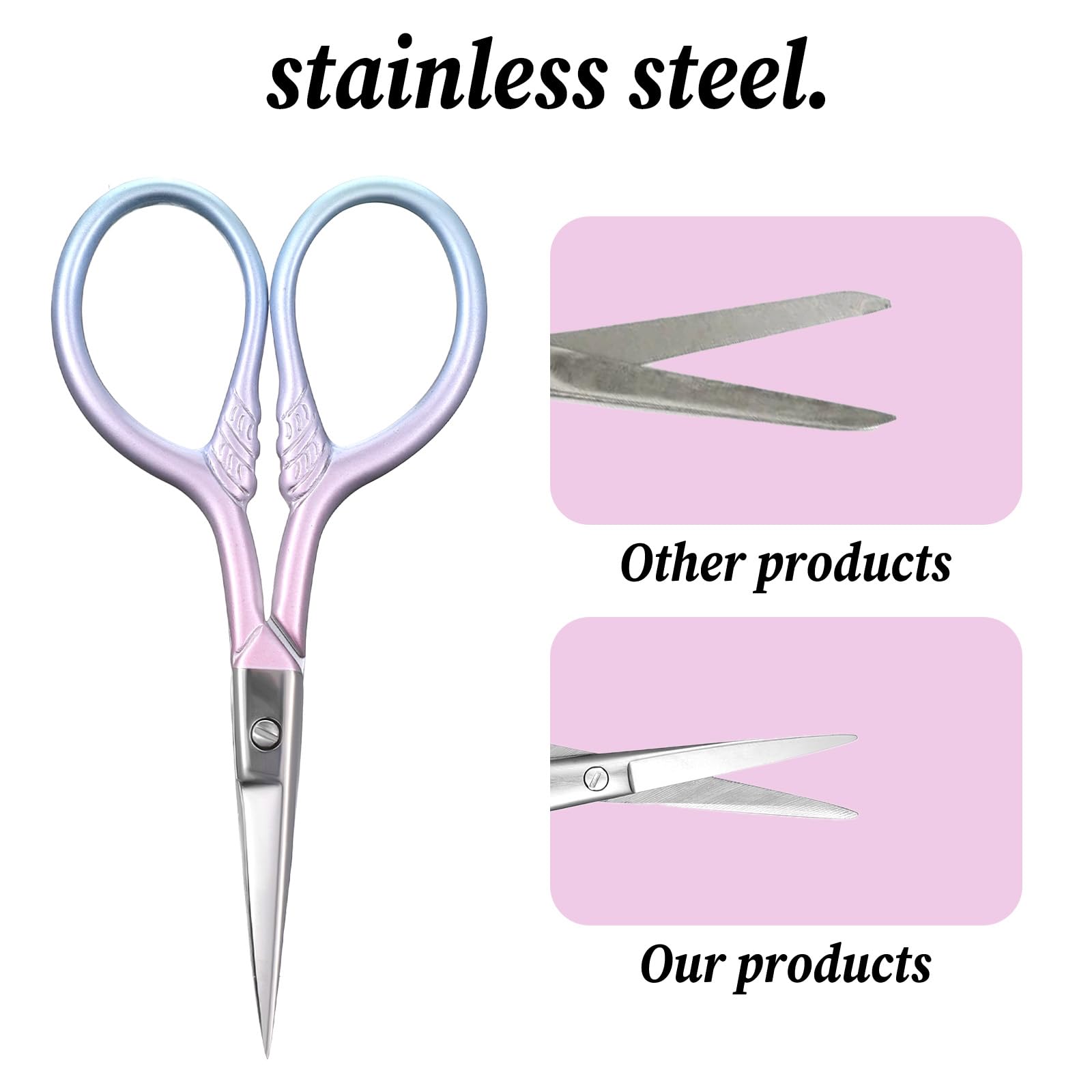2 Pcs Eyebrow Scissors for Women 3.5 Inch Small Scissors Beauty Mini Scissor Cosmetic Lash Scissor for Facial Hair Eyebrows Nose Beard, Stainless Steel Straight Tip