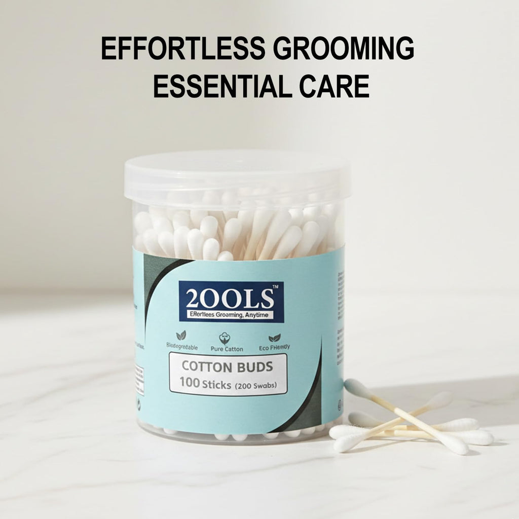 2ools Cotton Buds, Gentle Cotton Swabs for Personal Hygiene and Beauty - 100 Sticks (200 Swabs) (TSCS8001)