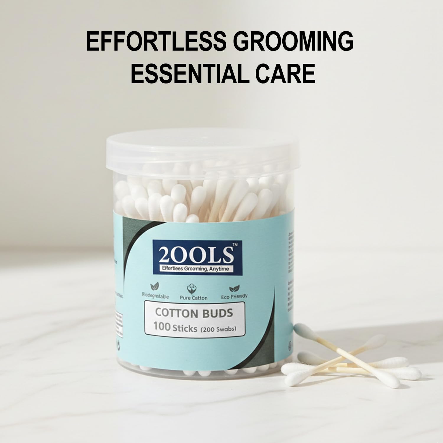 2ools Cotton Buds, Gentle Cotton Swabs for Personal Hygiene and Beauty - 100 Sticks (200 Swabs) (TSCS8001)