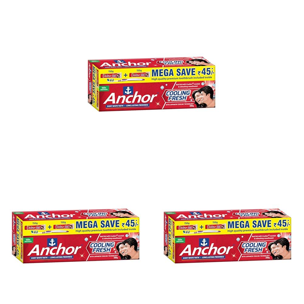 Anchor Red Cooling Fresh Gel Toothpaste 300Ggm (150gx2) (Pack of 3)