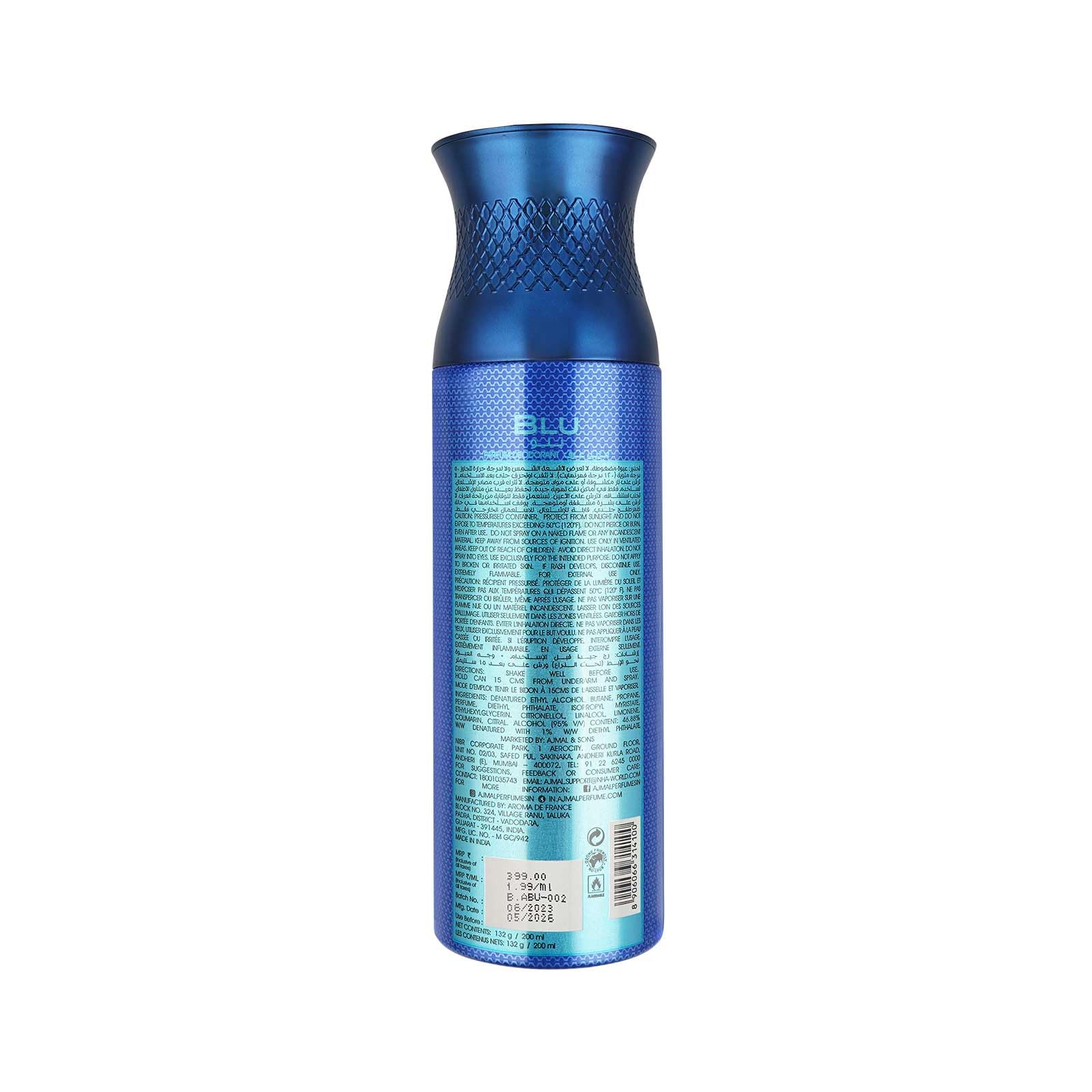 AJMAL Women's Blu Deodorant For Men, 200 Ml, Pack Of 1, Fresh, Liquid