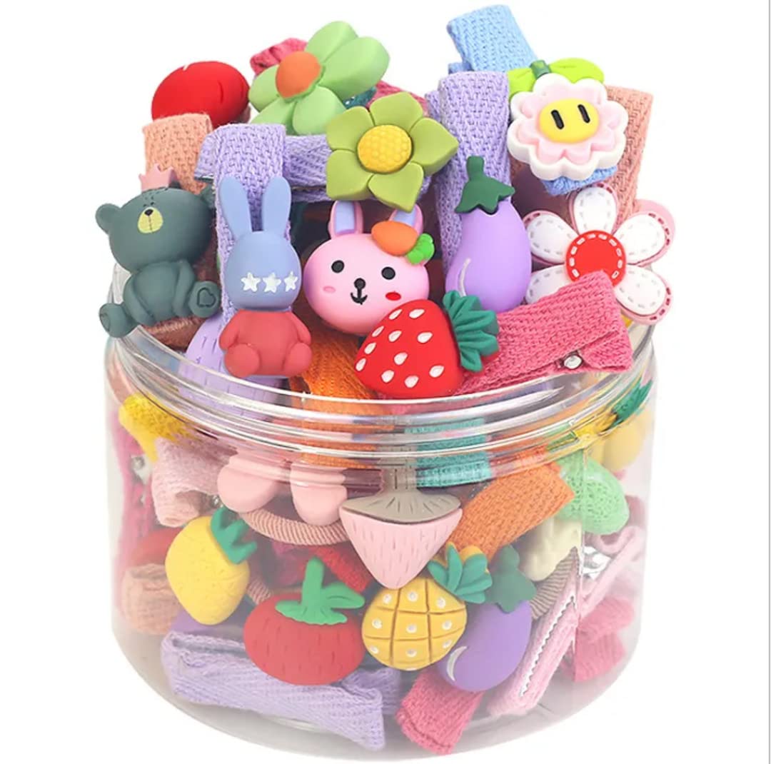 ANNACREATIONS 26 Pcs Baby Girls Hair Clips Cute Animal Character Fruit Flower Pattern Fully Ribbon Lined Hair clips Hair Accessories for Girls