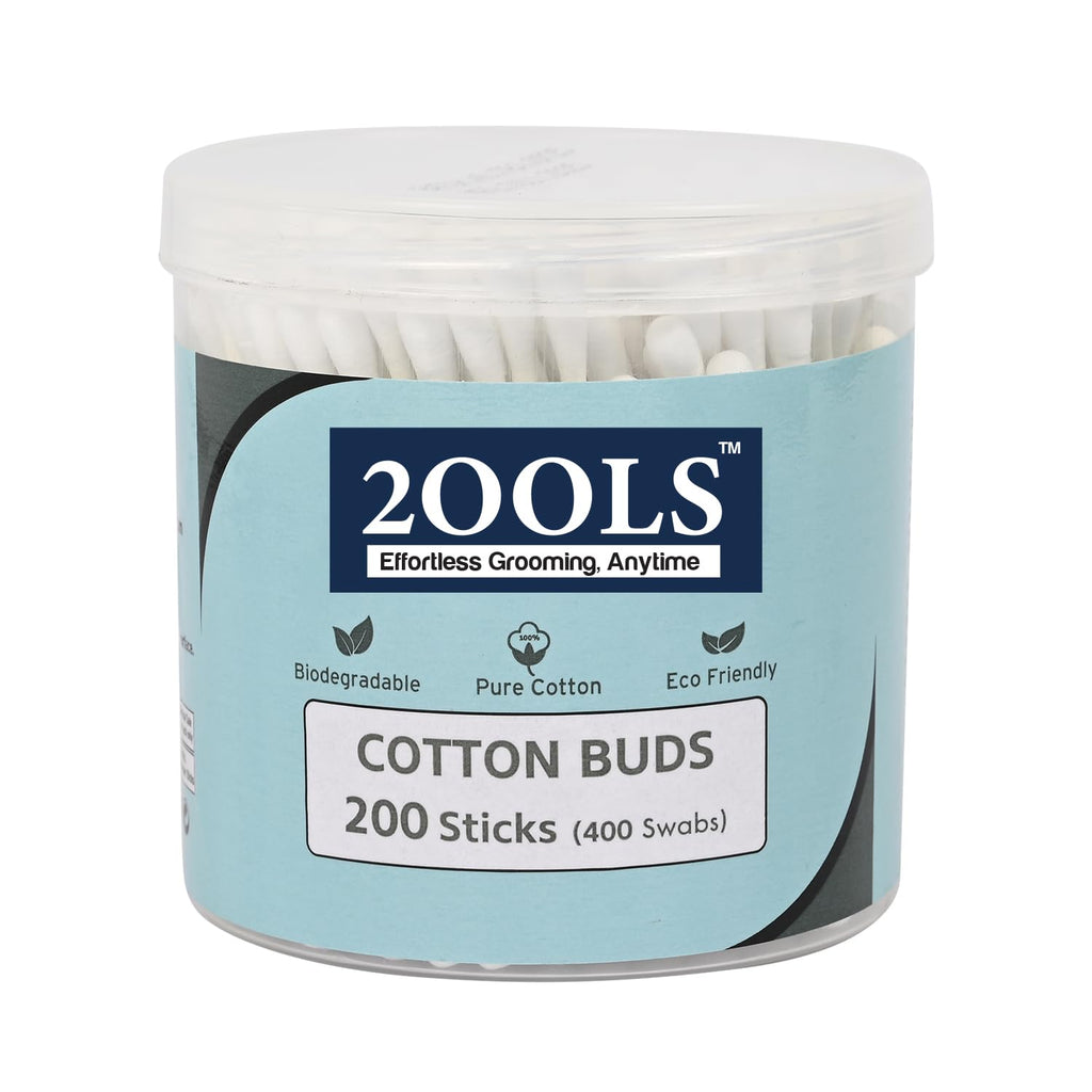 2ools Cotton Buds, Gentle Cotton Swabs for Personal Hygiene and Beauty - 200 Sticks (400 Swabs)