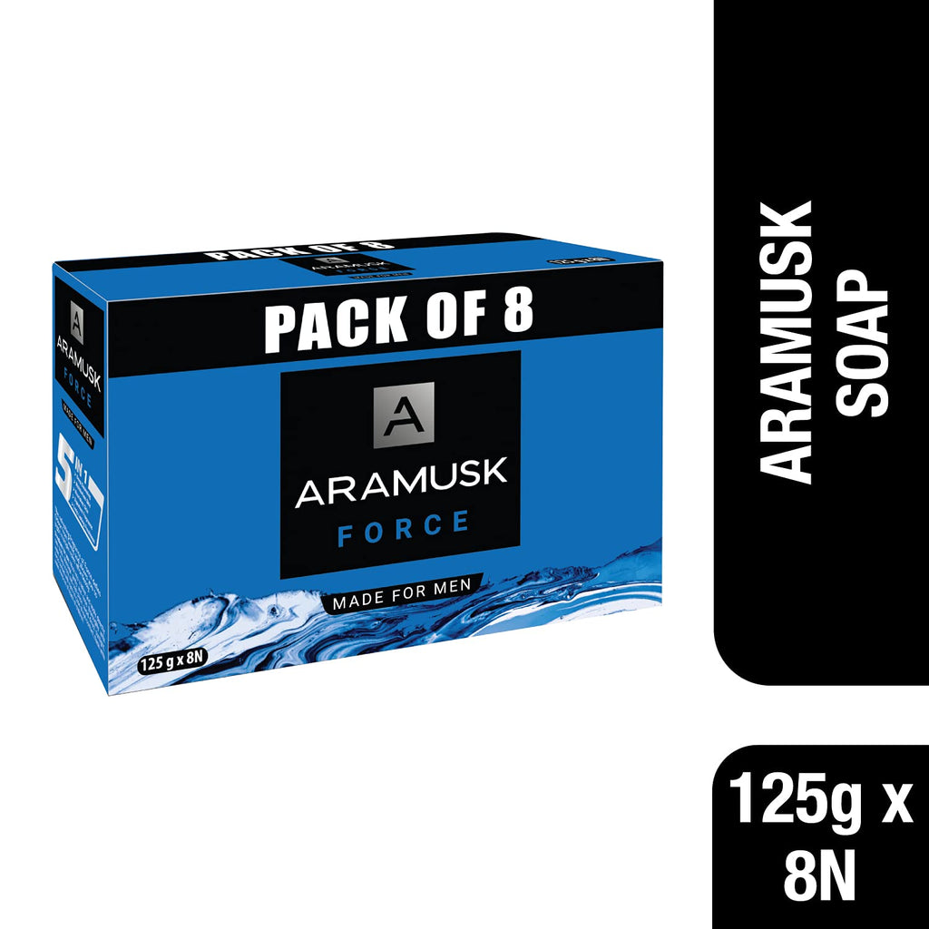 Aramusk Force Premium Soap for Men | Deep Cleansing, Moisturizing, Nourishing with Long Lasting Freshness | 125g (Pack of 8)