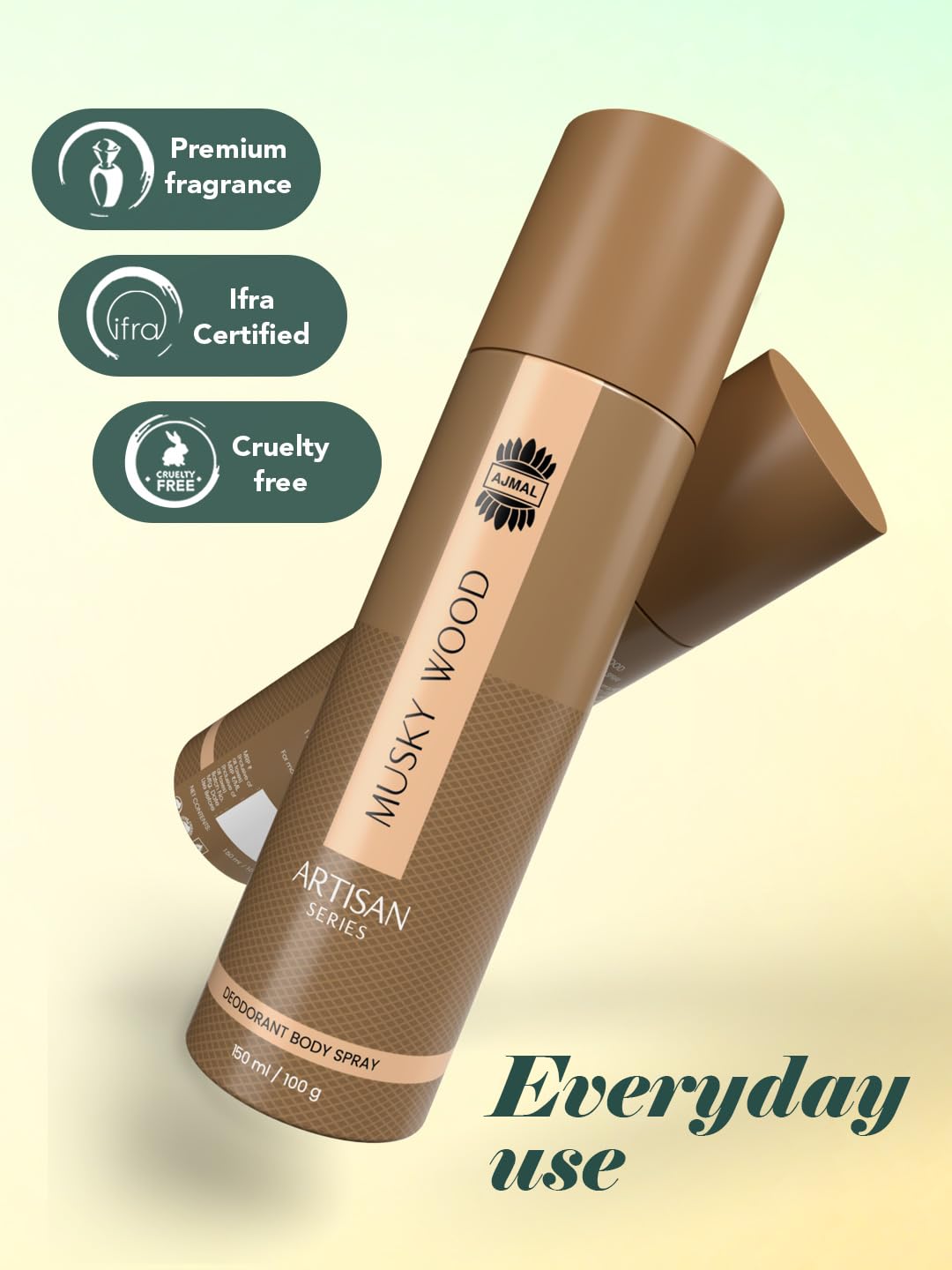 Ajmal Artisan Musky Wood Deodorant Perfume for Men, 150ml | Long Lasting Body Spray | Woody & Musky Fragrance