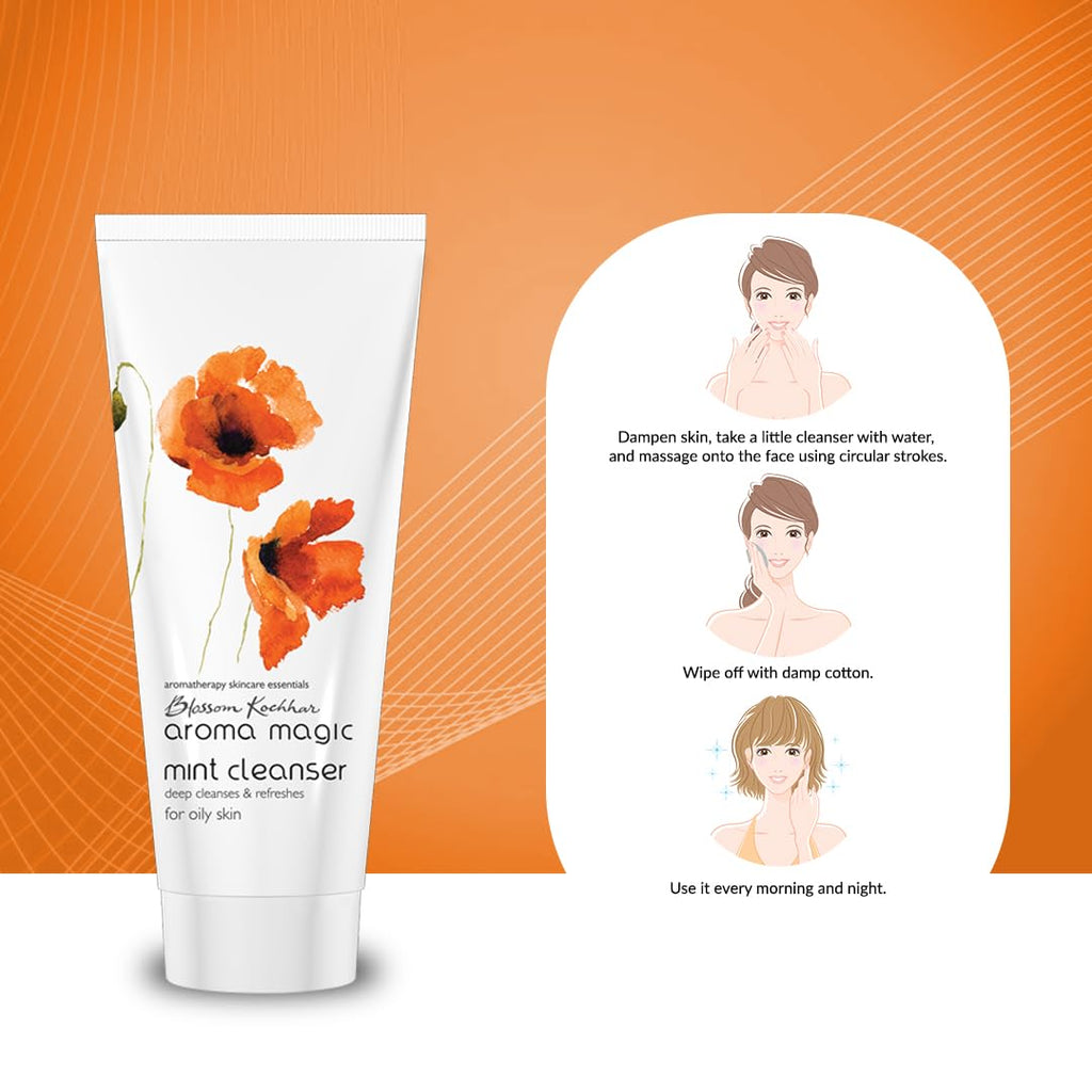 Aroma Magic Mint Cleanser to Refreshes, Heals acne, & Hydrates with Peppermint, Chinaberry seed, jojoba seed, spearmint & clove extracts | For Oily & Acne Prone Skin - 100 gm