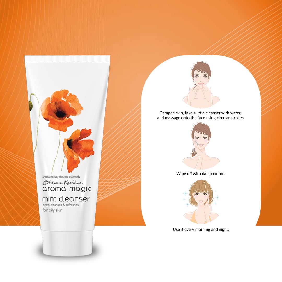 Aroma Magic Mint Cleanser to Refreshes, Heals acne, & Hydrates with Peppermint, Chinaberry seed, jojoba seed, spearmint & clove extracts | For Oily & Acne Prone Skin - 100 gm
