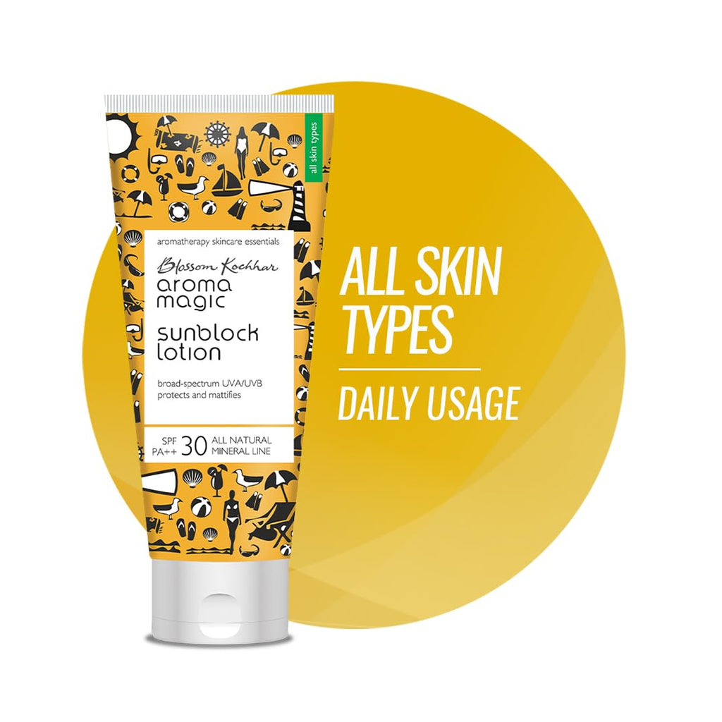Aroma Magic Matte Sunblock Sunscreen Lotion | SPF 30 PA++ Protection with Non-Nano Zinc Oxide | No Parabens, Alcohol-Free | Calendula, Chamomile | Chemical-Free | All Skin | 100ml | Pack of 1
