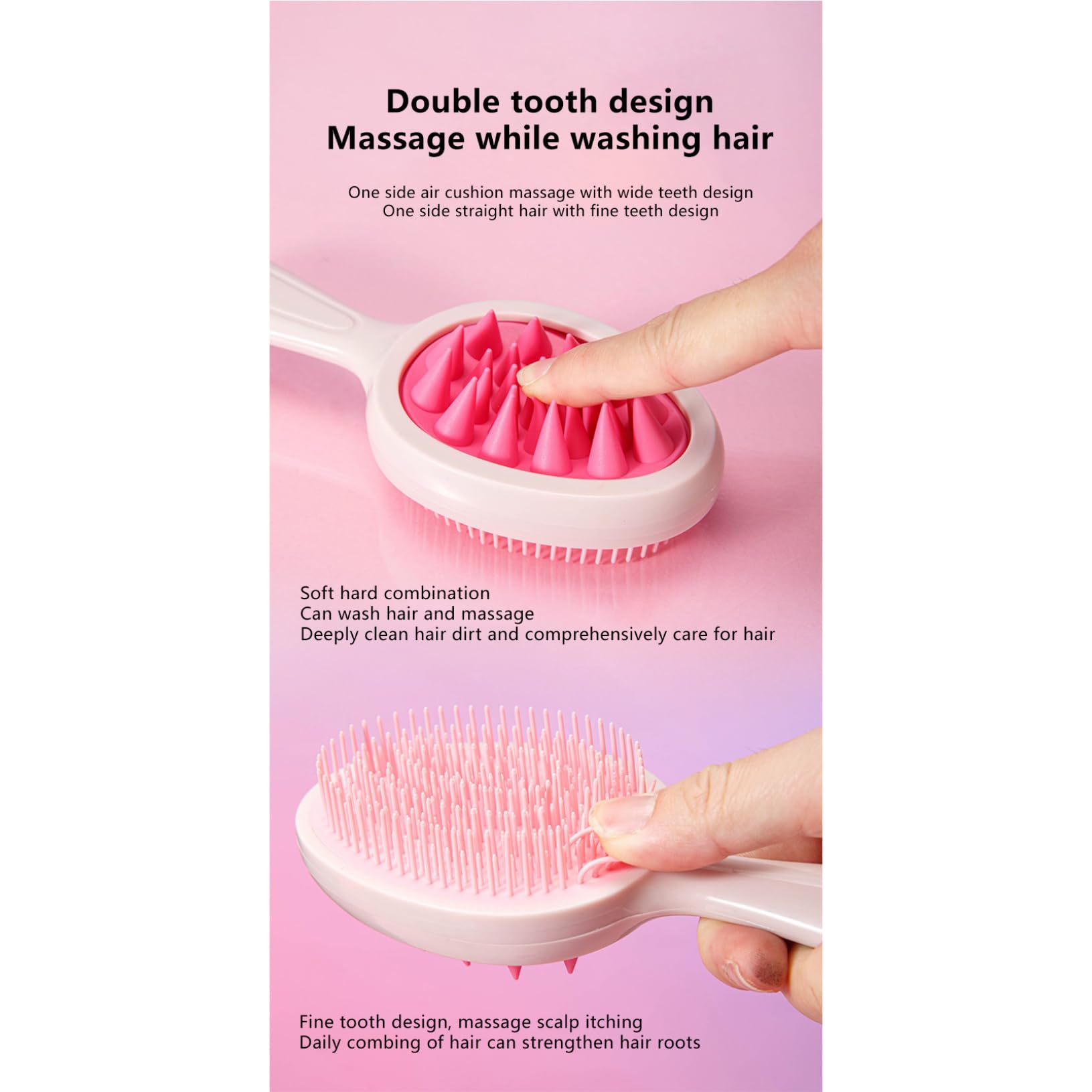 ACSUSS Double Sided Hair Brush for Women and Men Gentle Detangling Comb for Wet and Dry Hair Styling Tool with Massage Bristles Smooth All Hair Types Pink One Size