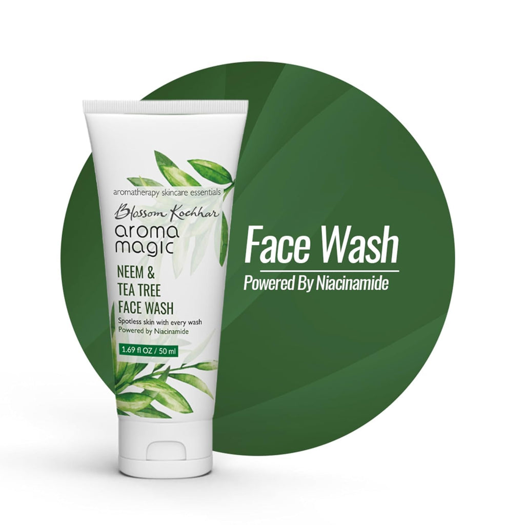 Aroma Magic Neem & Tea Tree Face wash PWRD By 5% Niacinamide & Aloevera Gel| for Spotless & Soft Skin| Oily & Acne/Pimples Prone Skin| for Women & Men| 100 ml| pack of 1