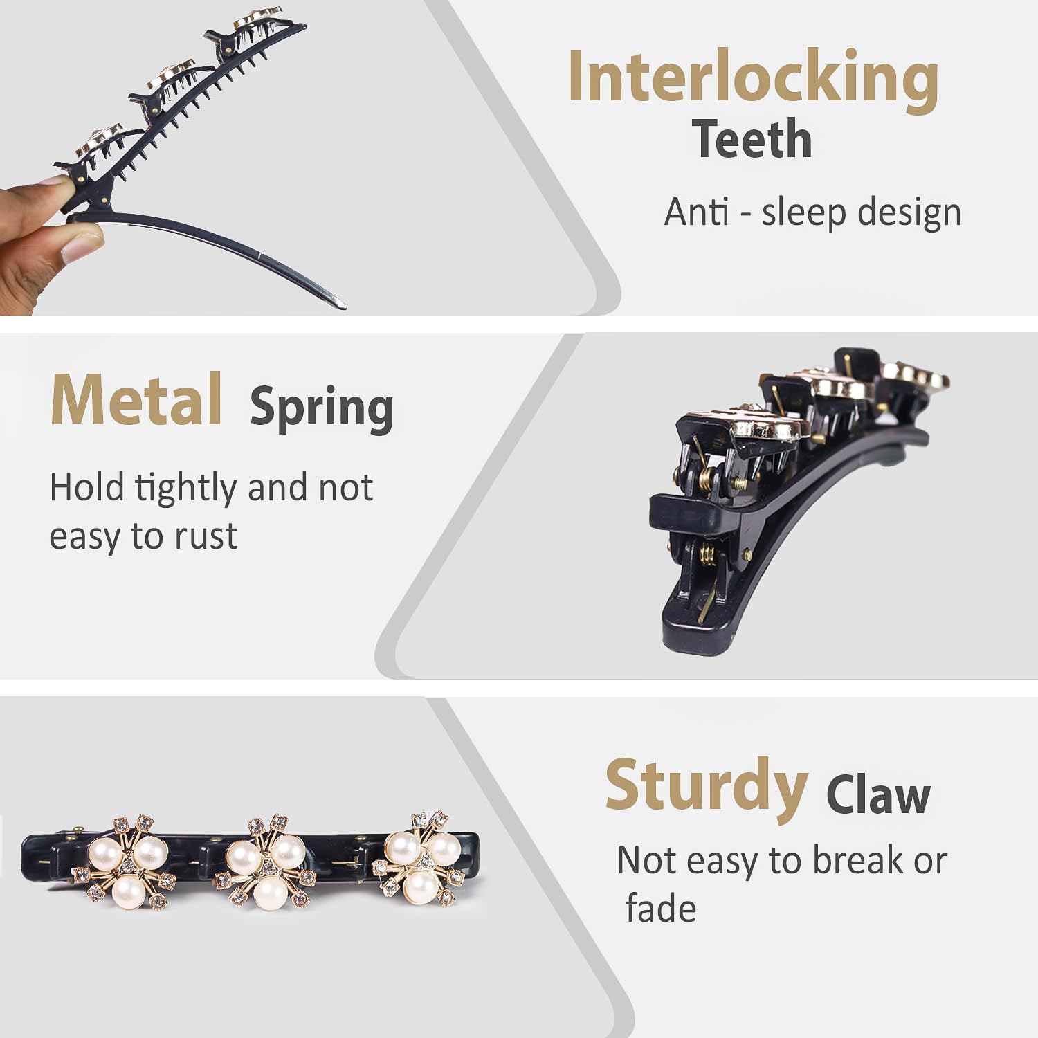 ANNA CREATIONS 4 Pcs Braided Hair Clip, Sparkling Crystal Stone Braided Hair Clips, Fashion Hair Accessories for Women & Girls Hair Bands with Rhinestone and Pearl, Stylish Clip Barrettes