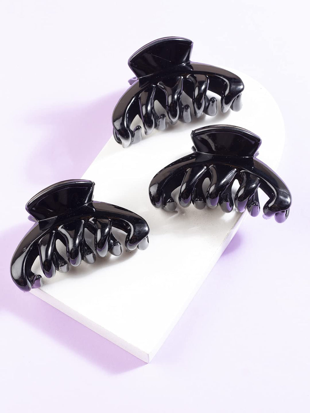Accessher Acrylic Material Daily and Casual Wear Geometric Shape Design Shiny Black Colour Small Size Hair Butterfly Clips/Hair Claw Clips Pack of 3 for Women