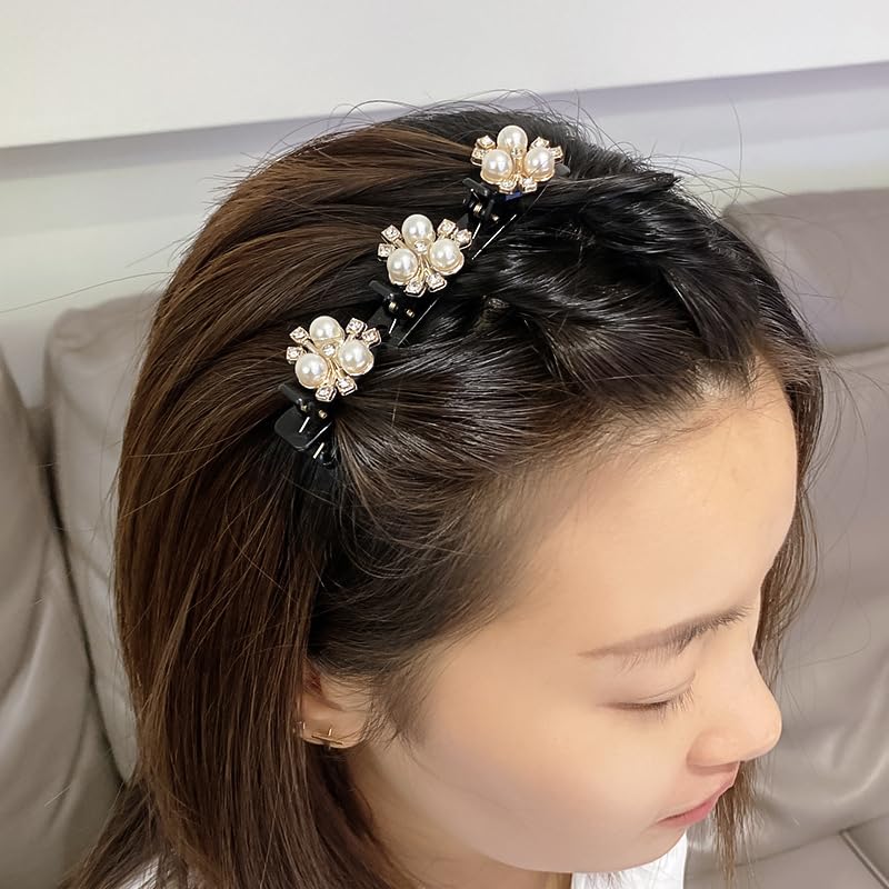 ANNA CREATIONS 4 Pcs Braided Hair Clip, Sparkling Crystal Stone Braided Hair Clips, Fashion Hair Accessories for Women & Girls Hair Bands with Rhinestone and Pearl, Stylish Clip Barrettes