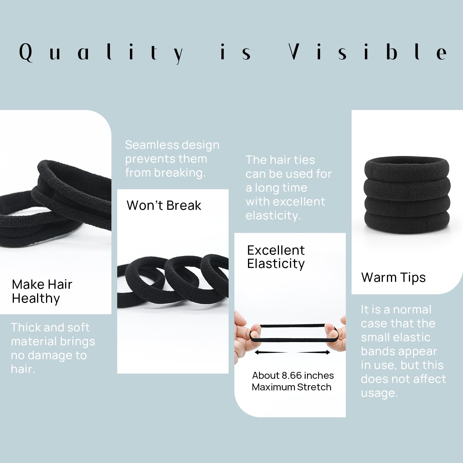 50 Pack Dreamlover Seamless Thick Cotton Hair Rubber Bands, Elastic Durable Ponytail Holders Hair Ties, Ponytail Buns Headbands, No Crease And Damage Hair Accessories For Kids, Girls And Women (Black)