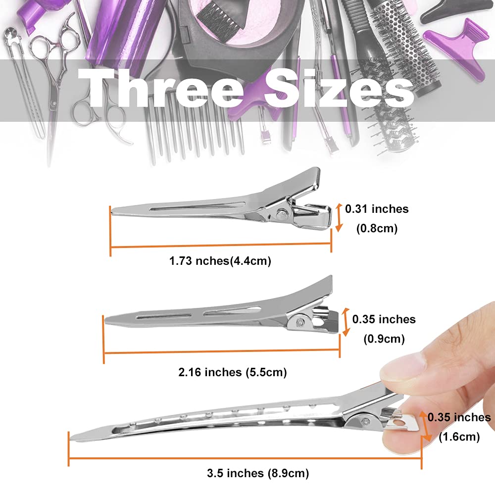 60Pcs Metal Styling Duck Billed Hair Clips, Silver Alligator Roller Clips for Women's Long Hair Styling Sectioning and Pin Curls, Bow DIY, with Case