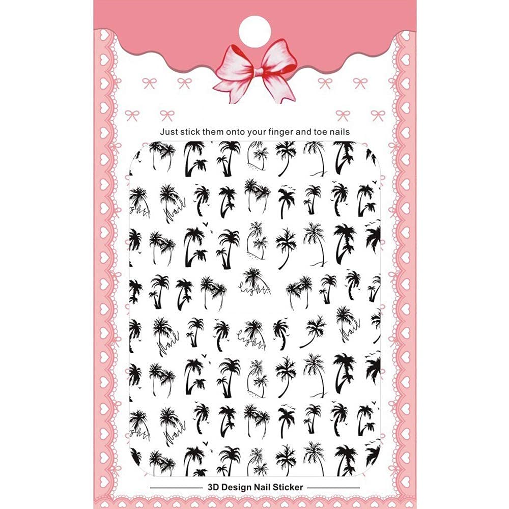 2pcs Nail Tropical Style Palm Summer Tree 3D Nail Stickers self-Adhesive Coconut Tree Manicure DIY Beauty Black Palm Stickers 3D Nail Decor Decal 2025 Beach Nail Decals