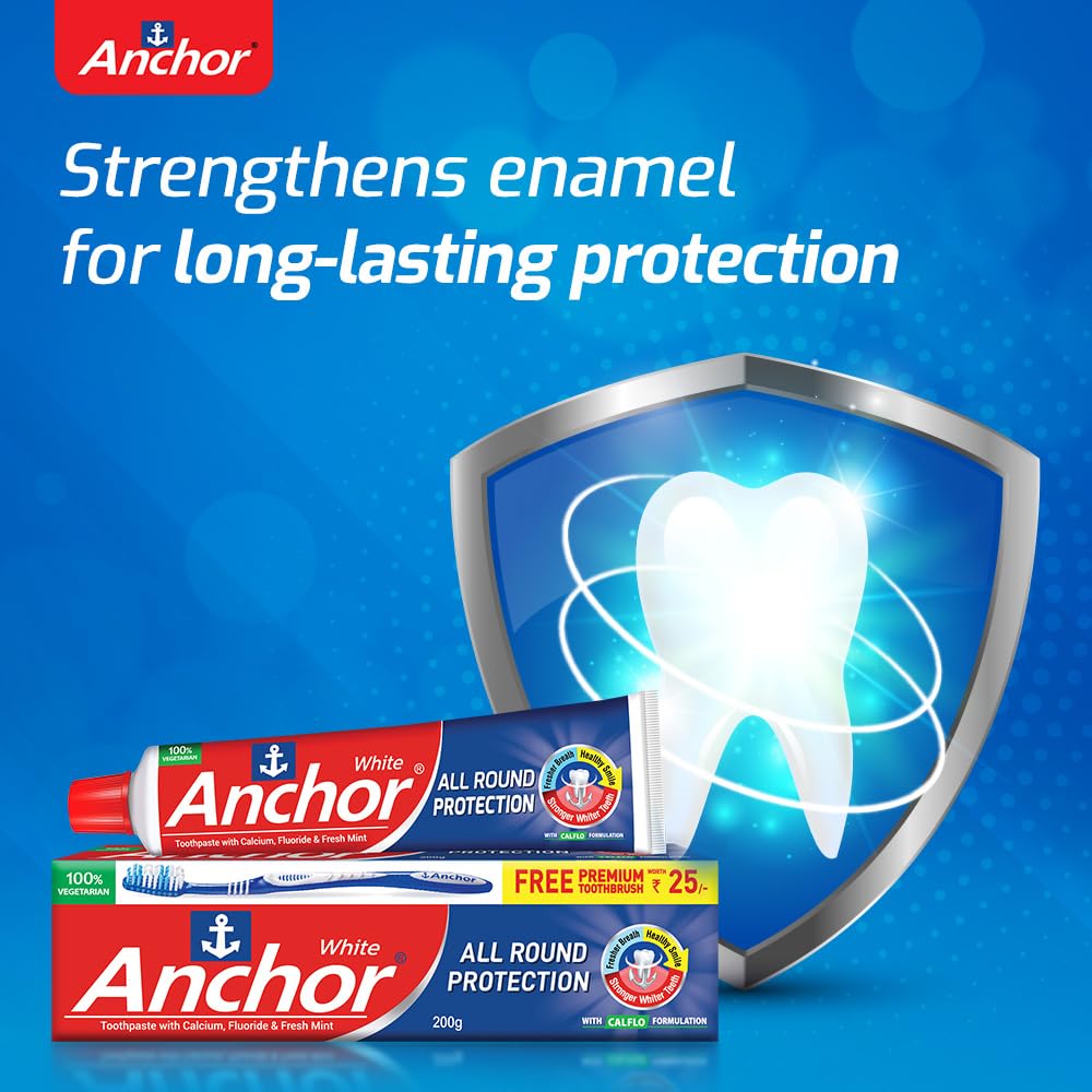 Anchor All Round Protection White Toothpaste 900g (450g x 2) | Fluoride & Calcium | Fresh Breath | 100% Vegetarian | Mega Offer Pack